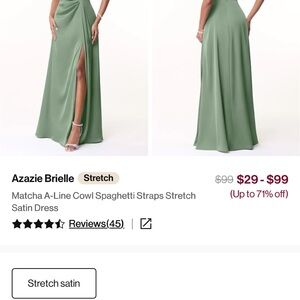 Azazie Matcha Green Satin Gown
